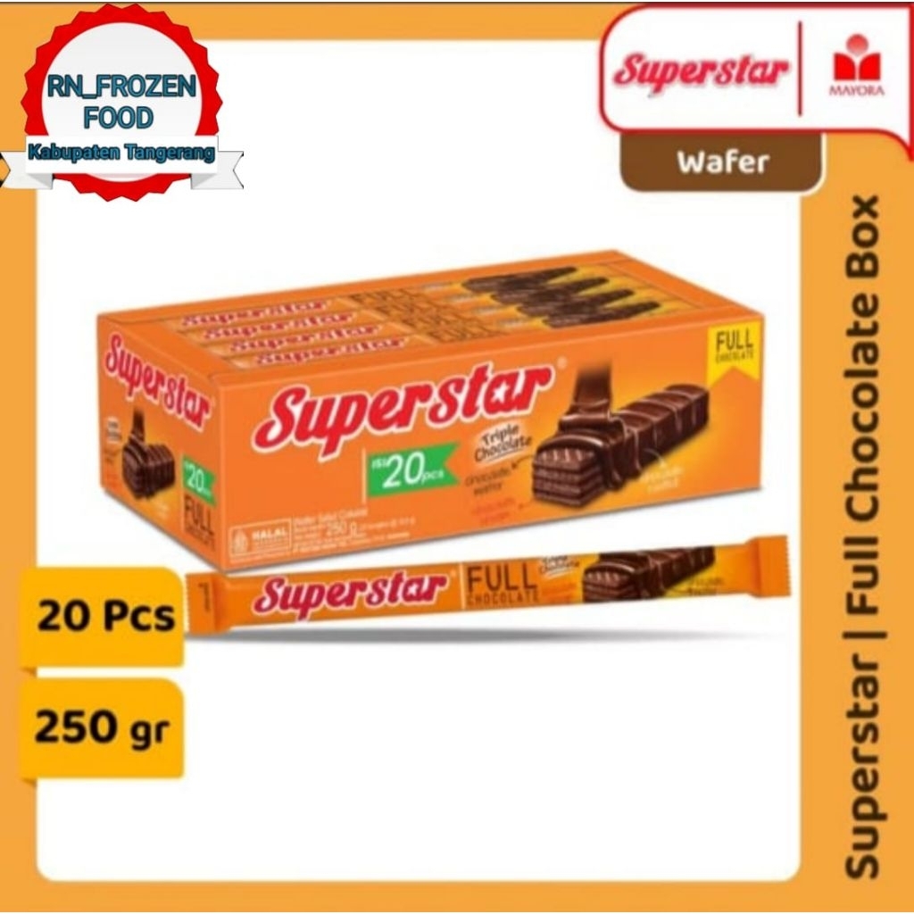 

WAFER SUPERSTAR FULL CHOCOLATE 250gr | 1 BOX ISI 20's