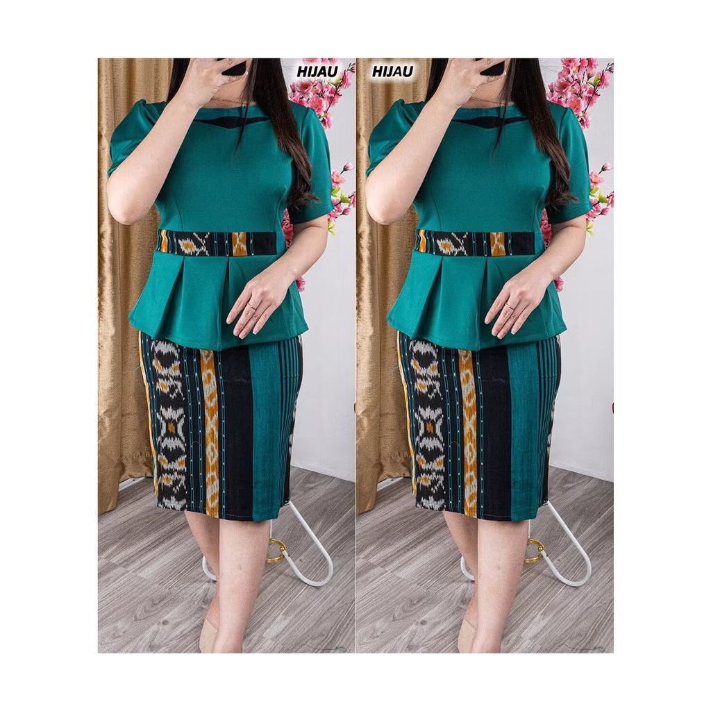 setelan blus atasan rok tenun