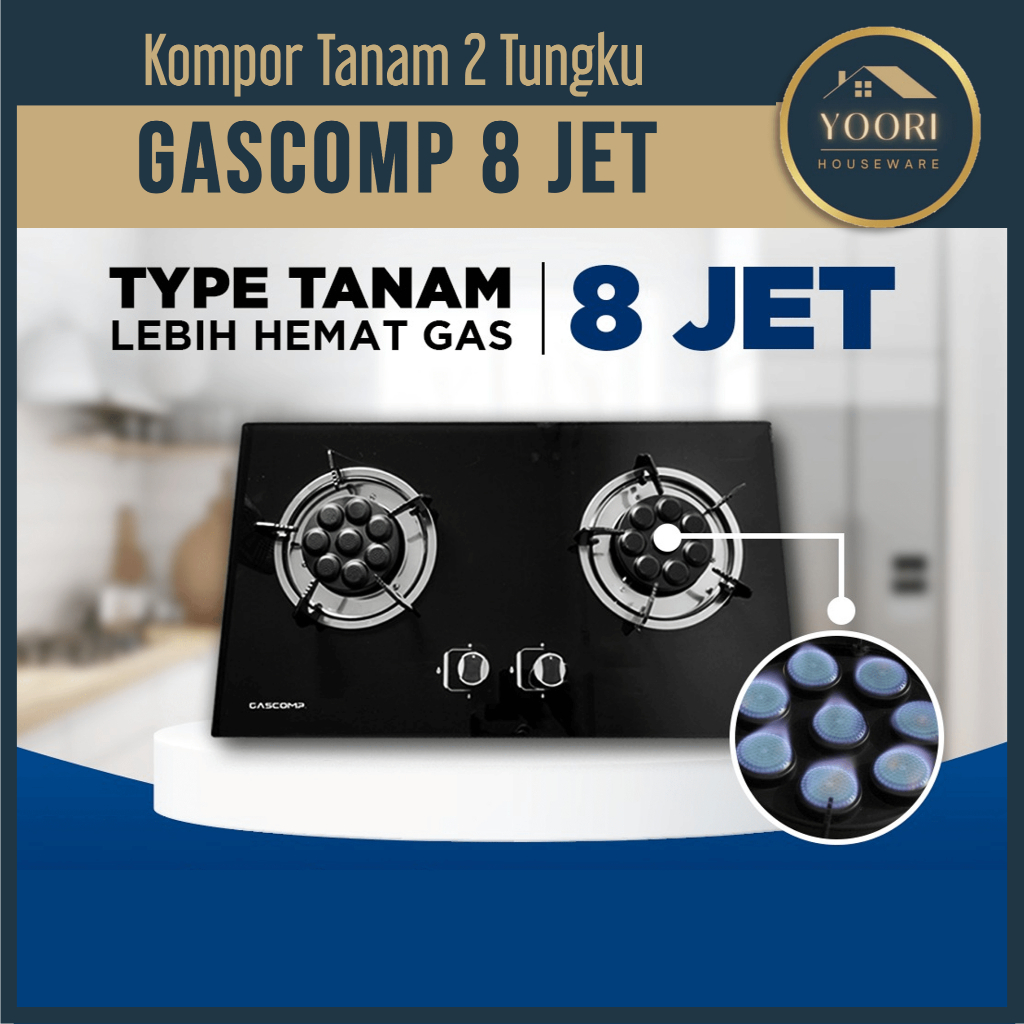 Kompor Tanam 2 Tungku GASCOMP 8JET - Kompor Kaca Estetik