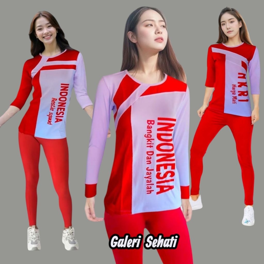 kaos atasan senam bestie merah putih atasan aja