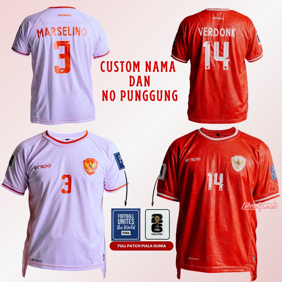 Jersey Timnas Indonesia Erspo Merah Home Size S-5XL Pria wanita Unisex Bahan Brazil Embos 2024