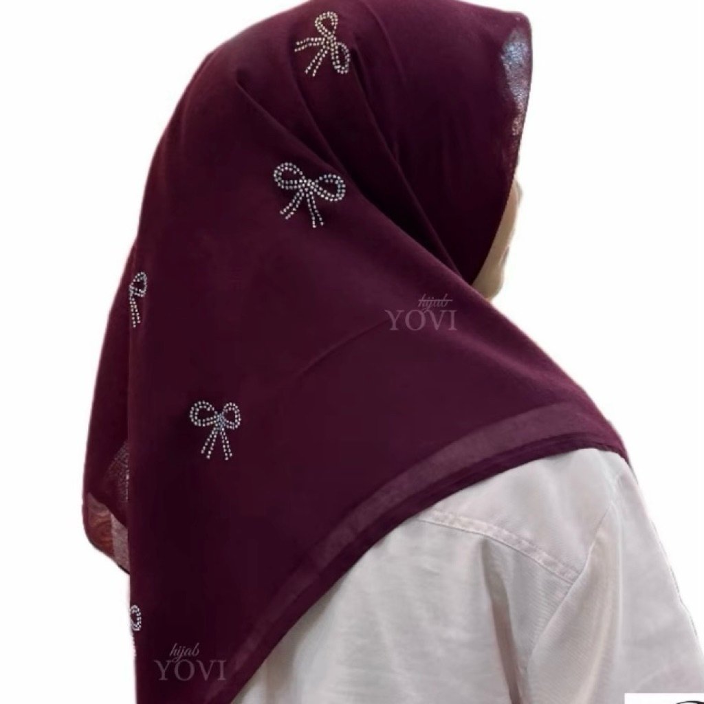 Hijab Segi Empat Pita Kecil Payet Swarovsky/Kerudung Segi Empat Payet Paris Katun