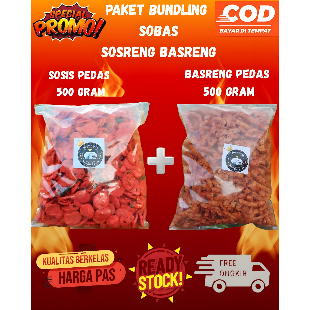 

sosis 500 gram basreng 500 gram pedas daun jeruk