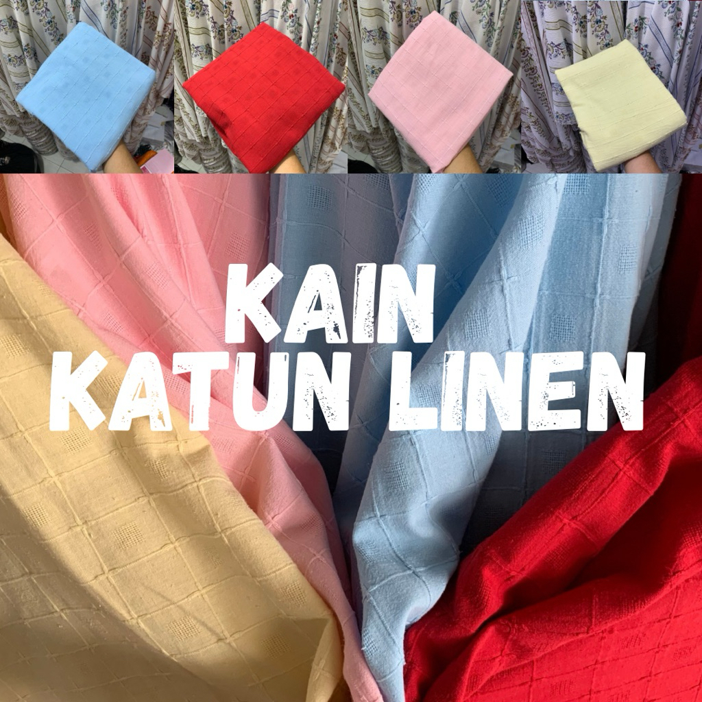 Kain Katun Linen Motif Kotak Bordir | Kain katun linen Bordir | katun linen