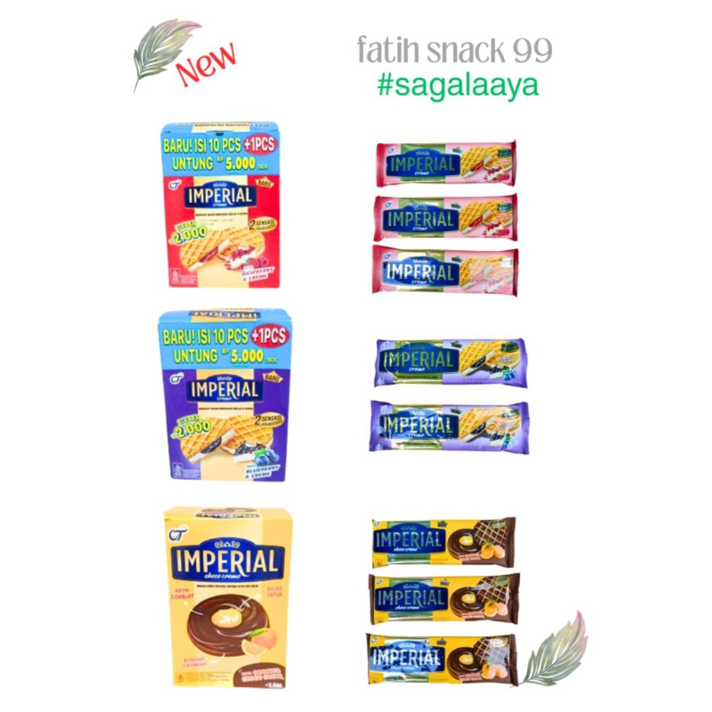 

IMPERIAL CREAME BOX ISI 10 SCH X 27G SNACK BISKUIT SUSU & CREAM RASA BLUEBERRY, ORANGE COKLAT & STRAWBERRY