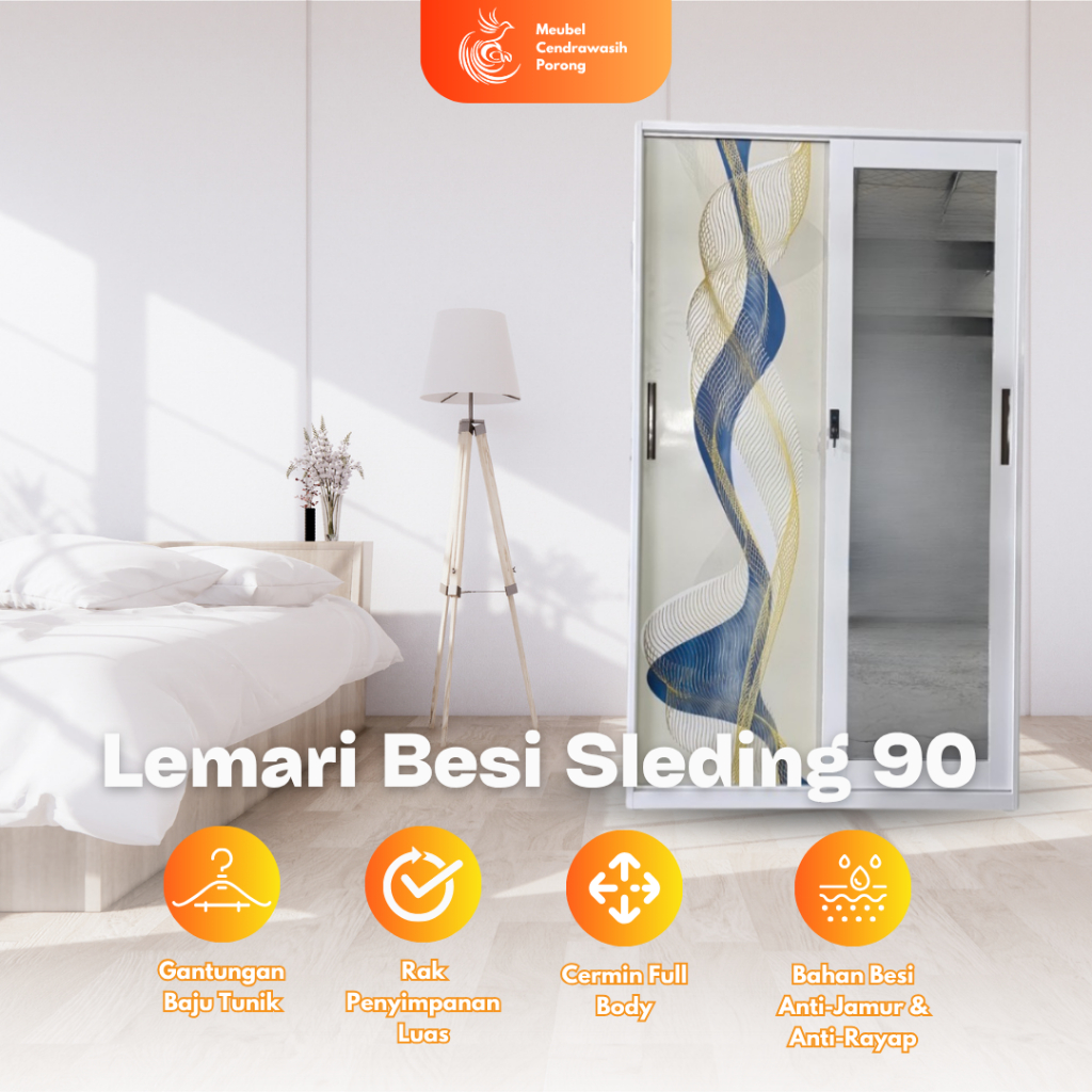 Lemari Pakaian Besi Sliding Kaca Full Body + Brankas Hidden