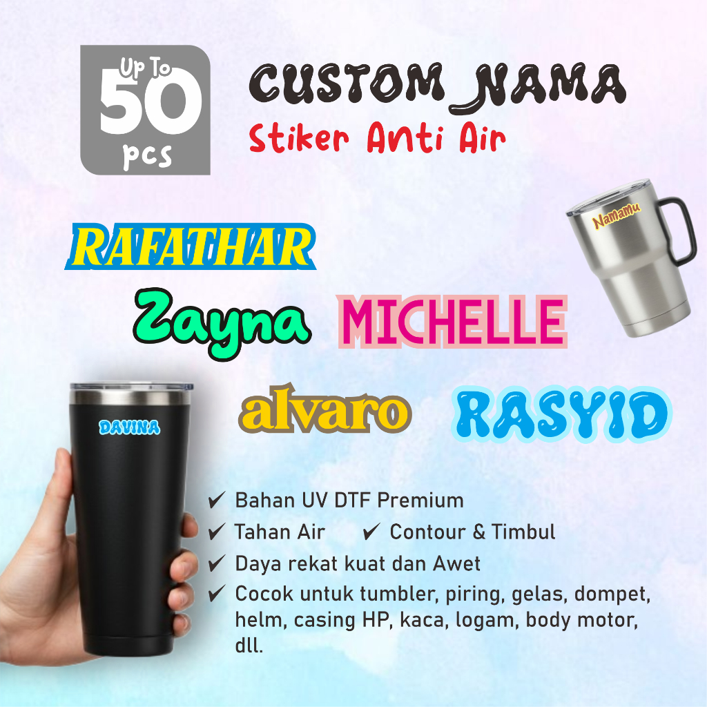 

100Pcs Sticker Custom Nama Piring Sendok Botol Barang Perabotan Stiker Ajaib Waterproof Timbul Label