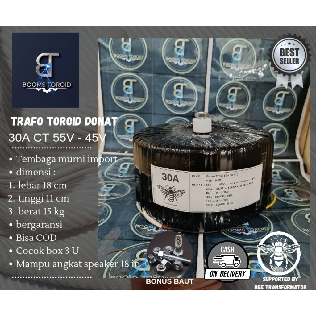 trafo toroid donat 30A CT 55V - 45V murni
