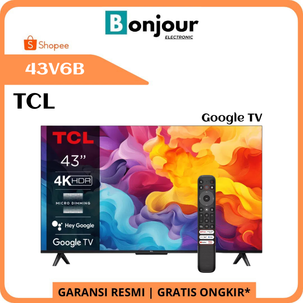 Google TV TCL 43V6B 43" Inch Android Google TV 43 Inch 4K UHD