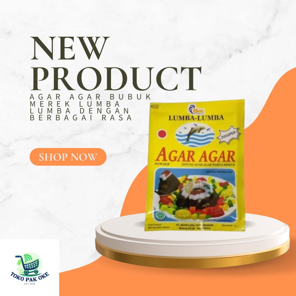 

Agar-agar bubuk merek lumba lumba dengan berbagai rasa ada stroberi/coklat dll, dijual per 1 pcs