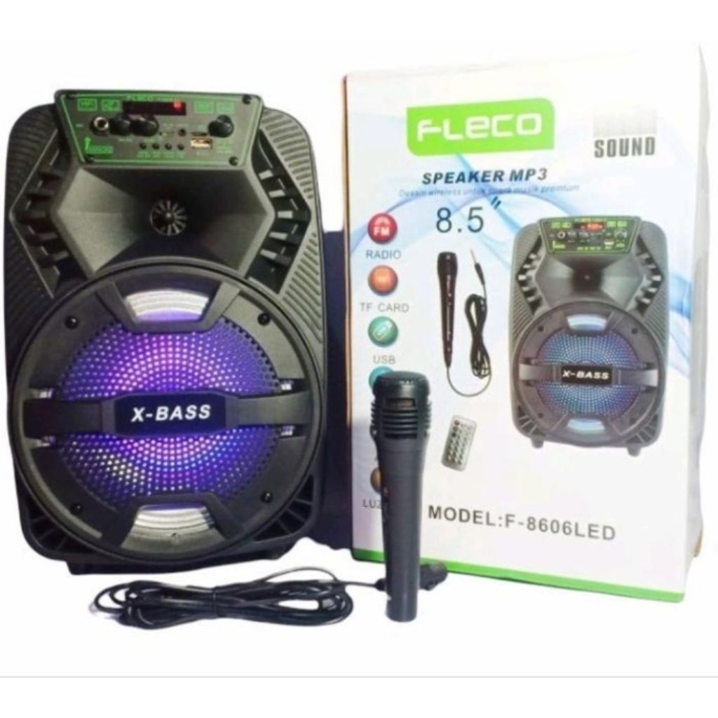 Cod SPEAKER BLUETOOTH 8.5inch Fleco F-8606 Free Mix Microphone