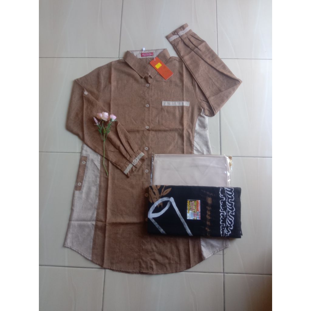 Stelan santri putri tunik Al mya/baju/sarung/kerudung