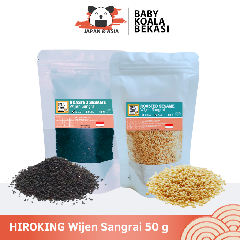 

HIROKING Biji Wijen Putih & Hitam Sangrai 50 g Halal │ Roasted White Sesame Seed for Sushi Ramen -BKB