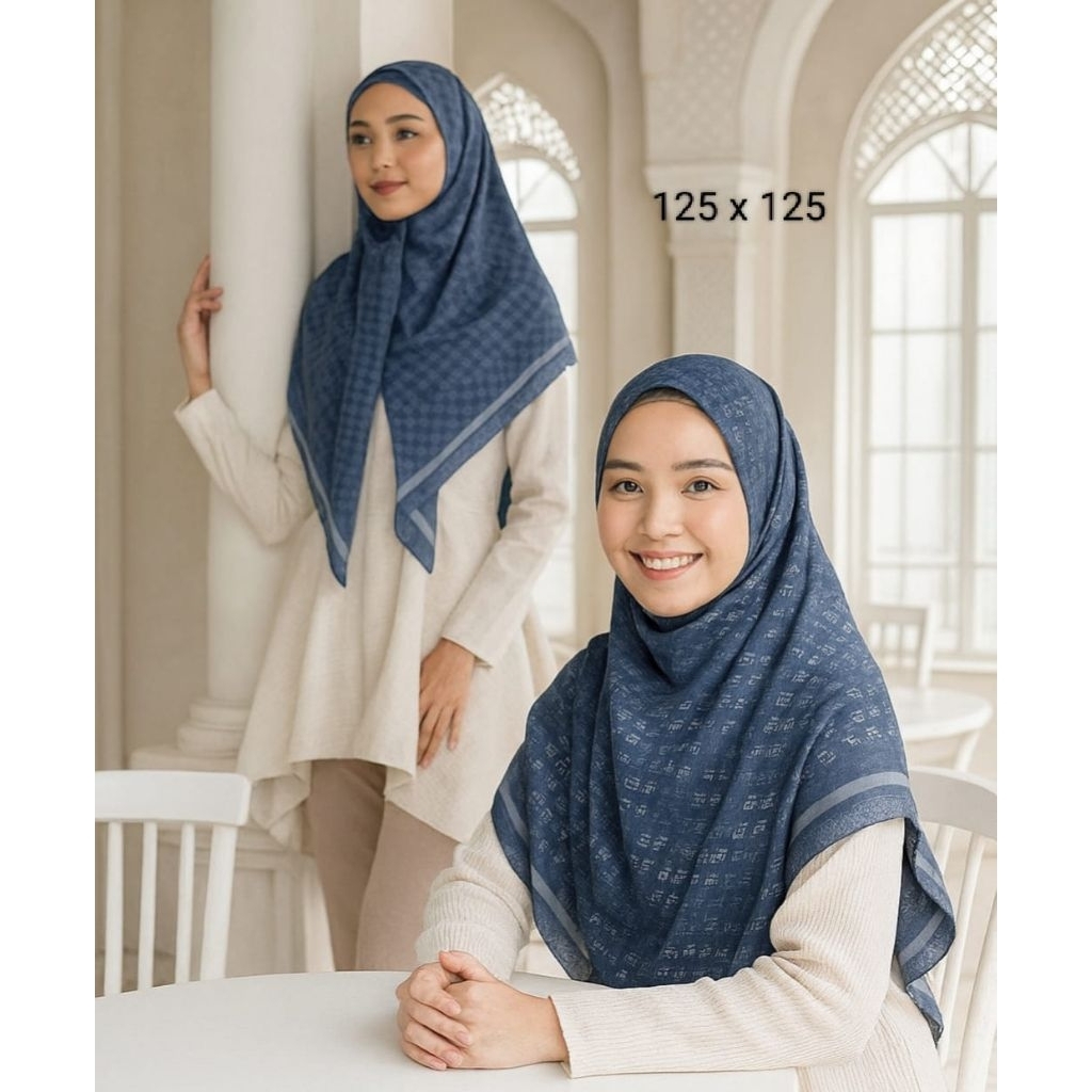 SYARI MARZAA DENIM - JILBAB SEGI EMPAT VOAL MOTIF - SUBLIM PRINTING - LASERCUT