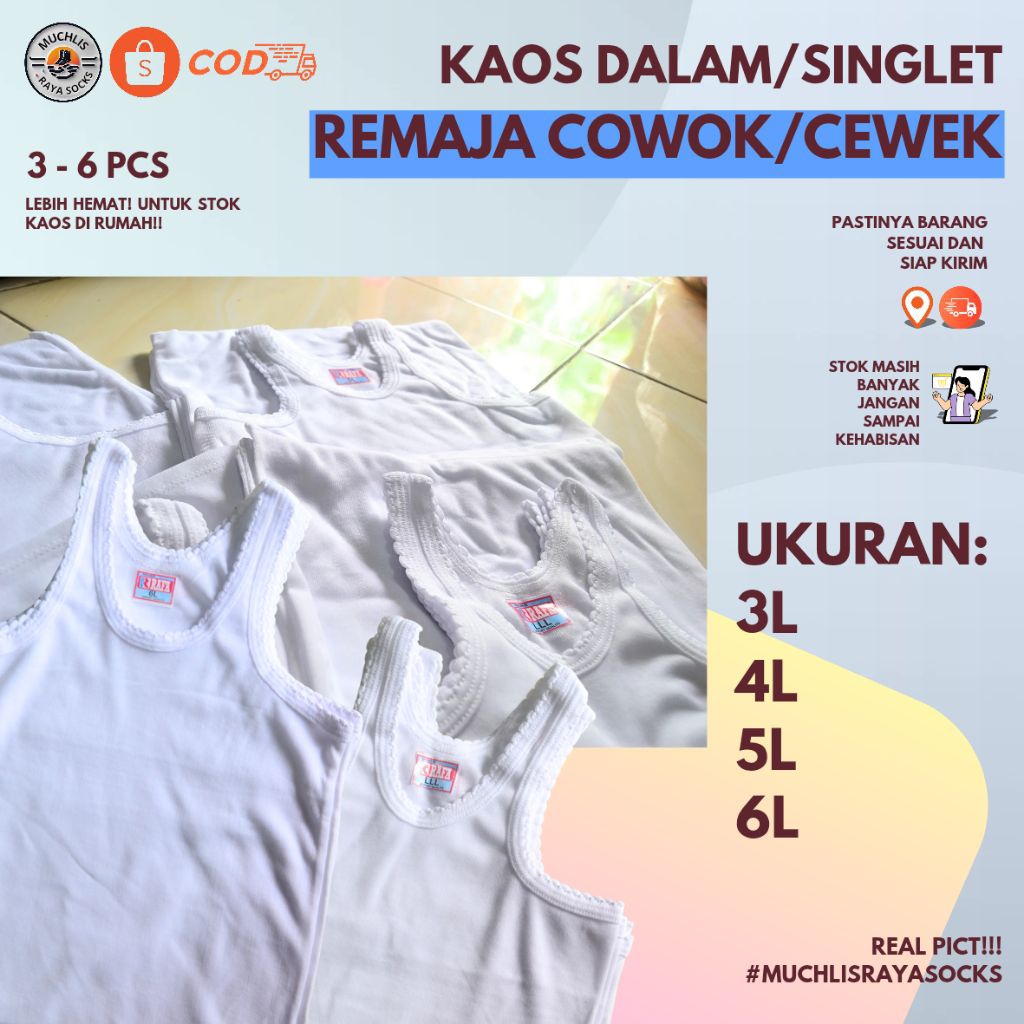 3 Pcs Kaos Dalam RAFA/Singlet Putih Anak Remaja Cewek-Cowok