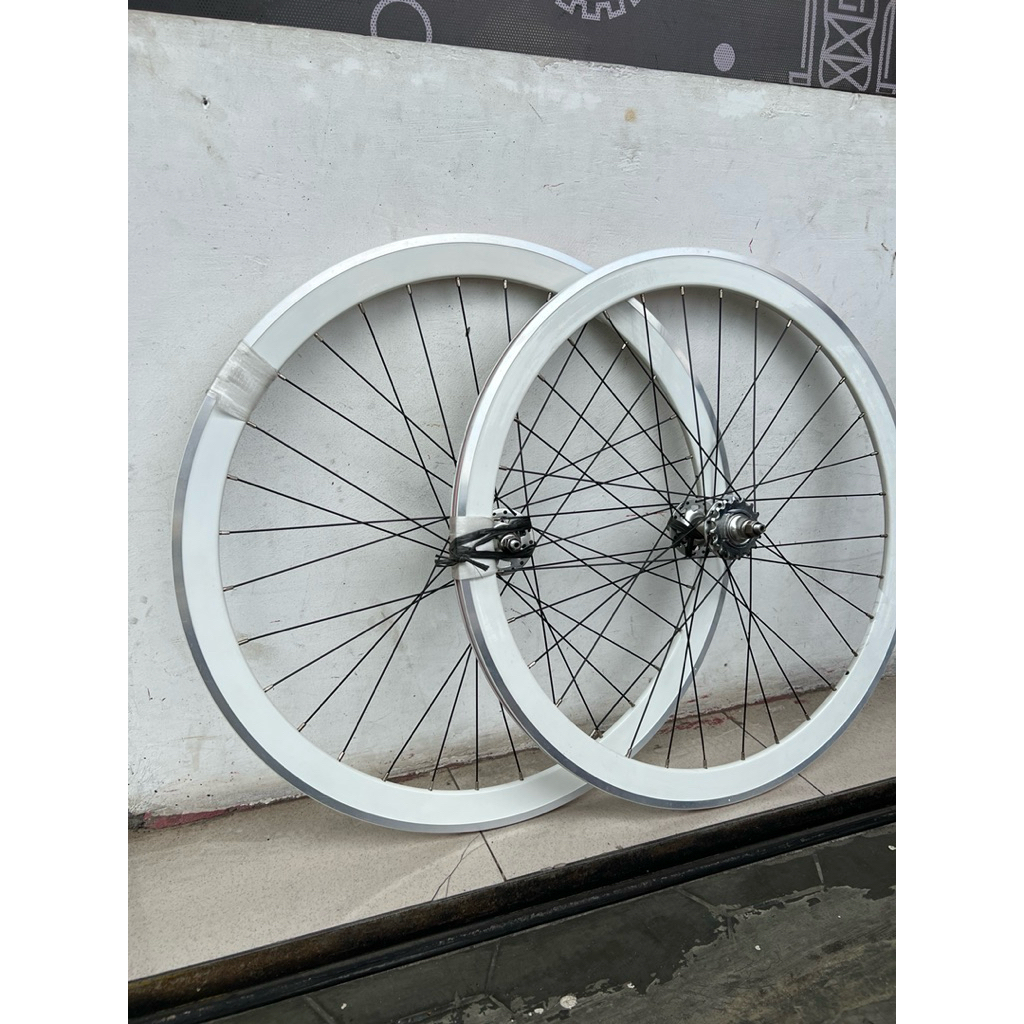 WHEELSET FIXIE RODA HUB VUELTA ORI PABRIK ALLOY CHROME SILVER PUTIH 700C RUJI HITAM DOLTRAP COG LOCK