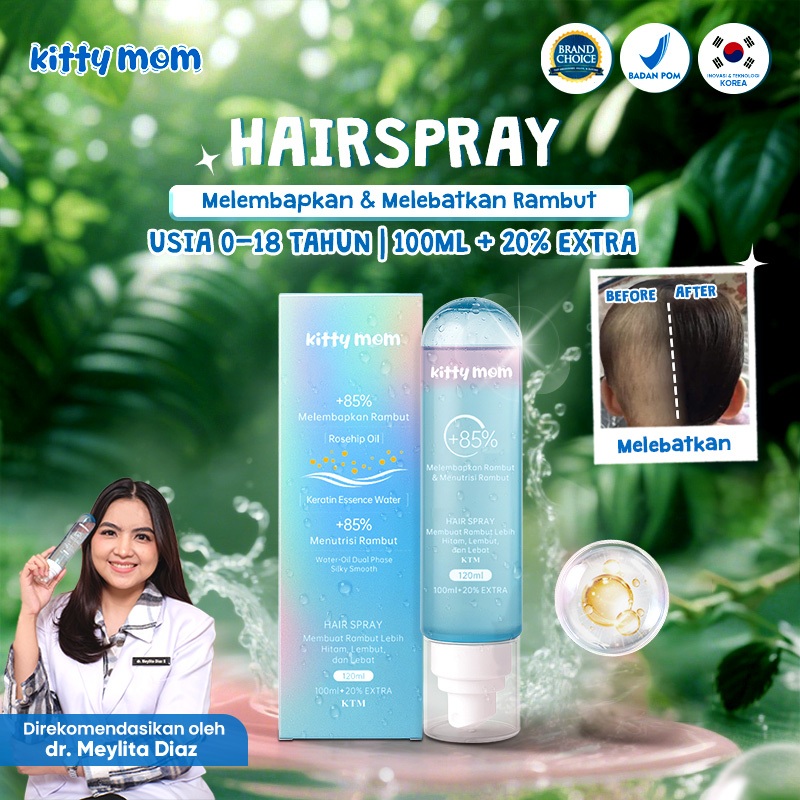 Kitty Mom Hair Spray Vitamin Rambut Bayi & Anak Melebatkan Rambut| Baby Hair Care |ml