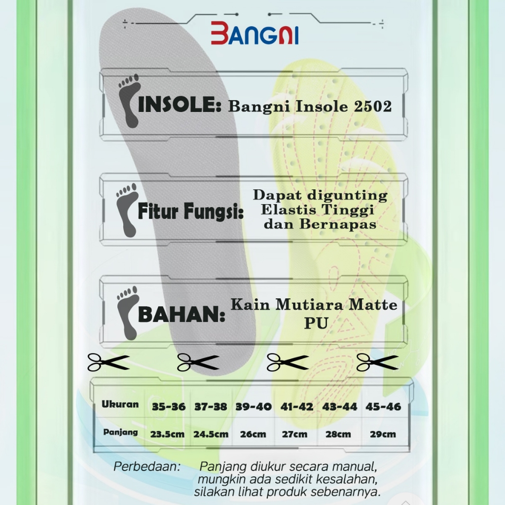 Bangni Insole Sepatu Penghilang Bau Insole Sepatu Antibakteri Insole Olahraga Insole Sepatu Empuk