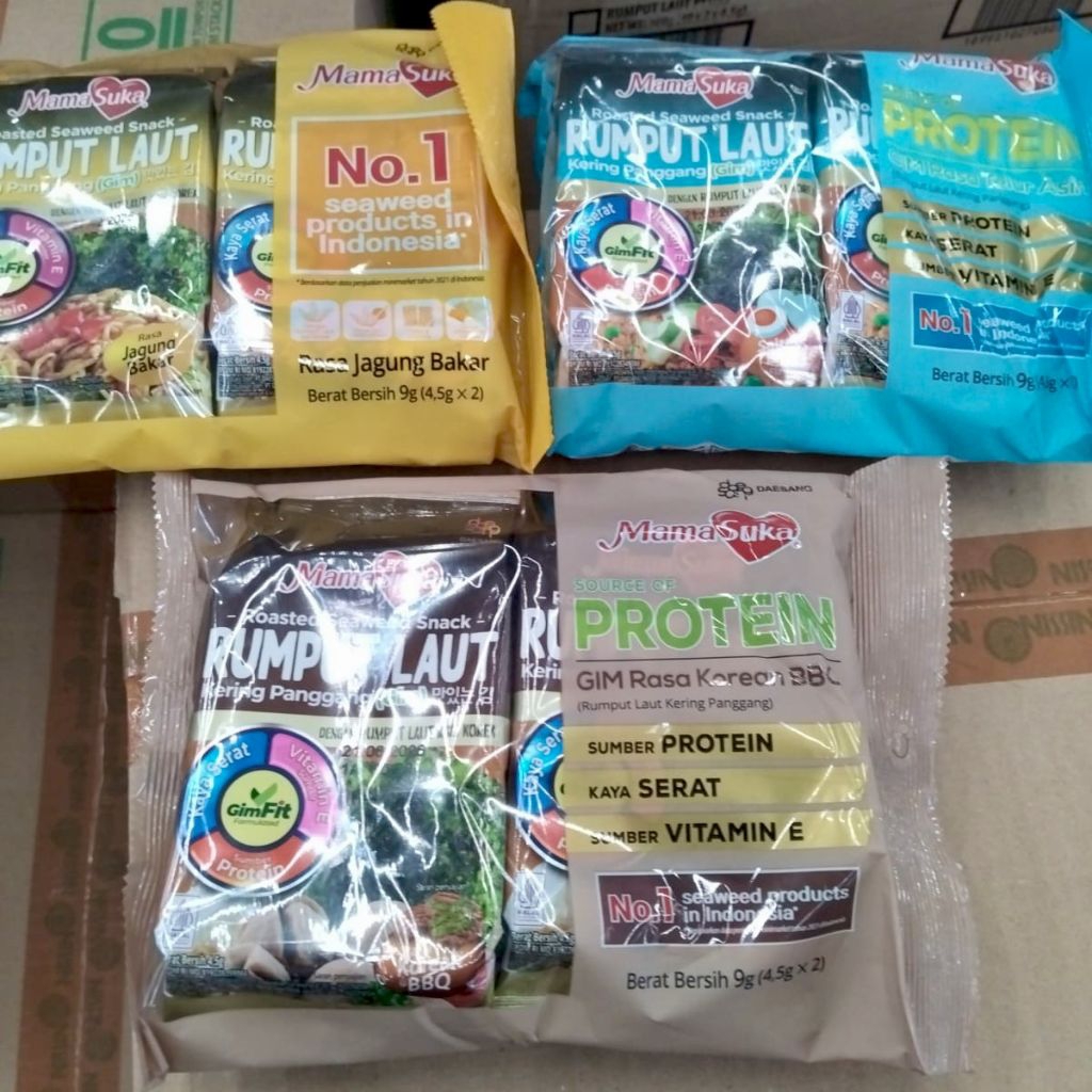 

Rumput Laut/ Nori Mama Suka 9gram Pack isi 2 BBQ / Salted Egg / Jagung bakar