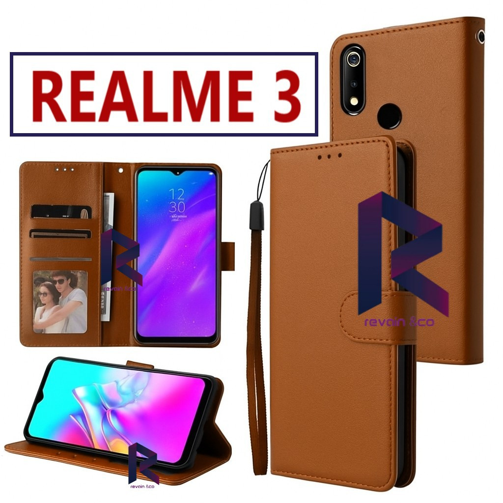 REALME 3 Flip Case HP Kulit Premium Model Dompet Lipat Elegan + Slot Kartu & Penutup Magnetik Flip W