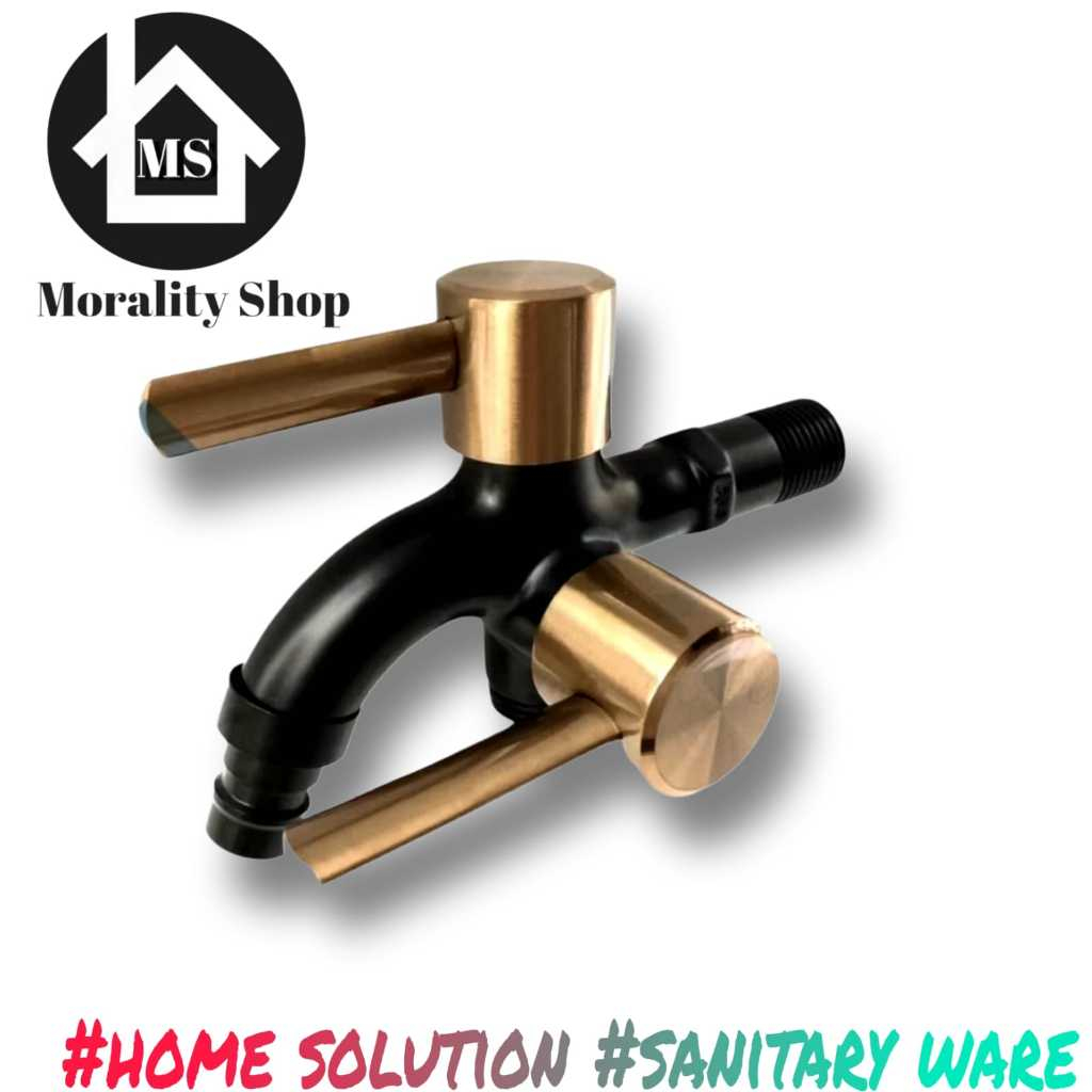 kran shower stainless cabang 2 brown gold black 06BG / keran air double hitam rose gold kamar mandi
