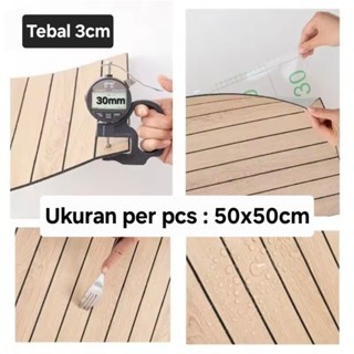 MH - Wallpaper Stiker 3D Kayu Foam Tempel Dinding 50x50cm Dekorasi Kamar Plafon GS