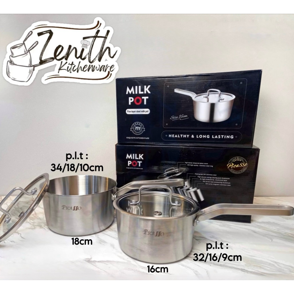 Sauce Pan Stainless / Panci Susu Picasso SUS 304 TEBAL 5PLY ORIGINAL 100%