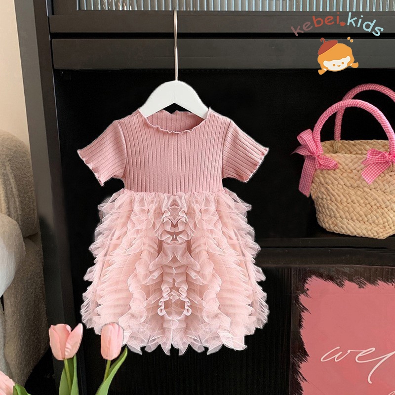 kebei kids-Gaun Gelombang Anak Perempuan Gaya Korea 1-5 Tahun Baju Pesta Anak