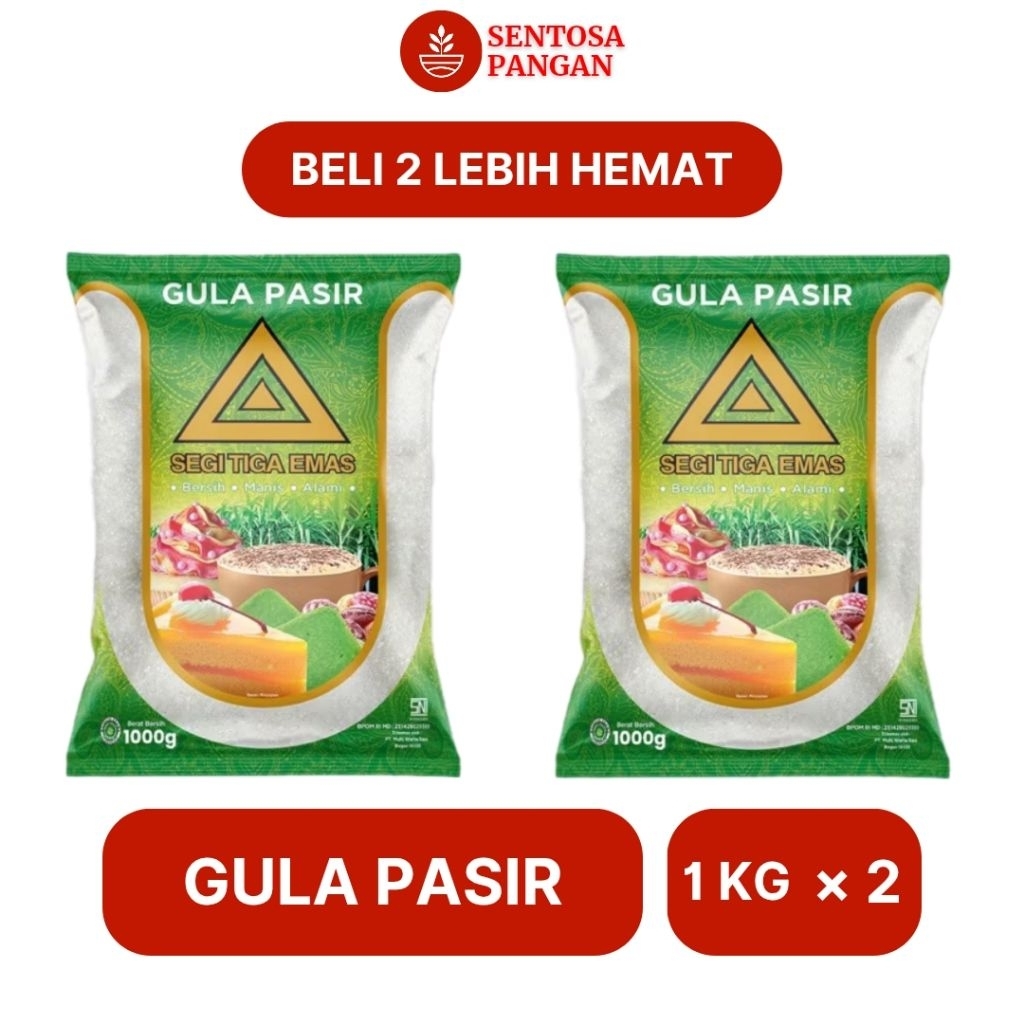 

[Dapat 2] Segi Tiga Emas Gula Pasir Putih 1 Kg Isi - Putih, Bersih, Manis