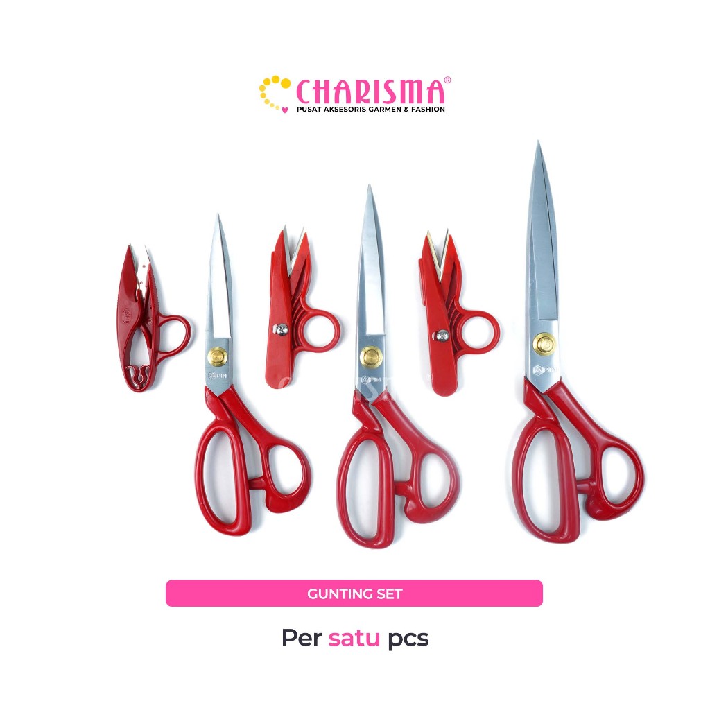 

Charisma Gunting Jahit Set Warna Merah – Gunting Kain Kecil Besar / Harga Per 1 Pcs