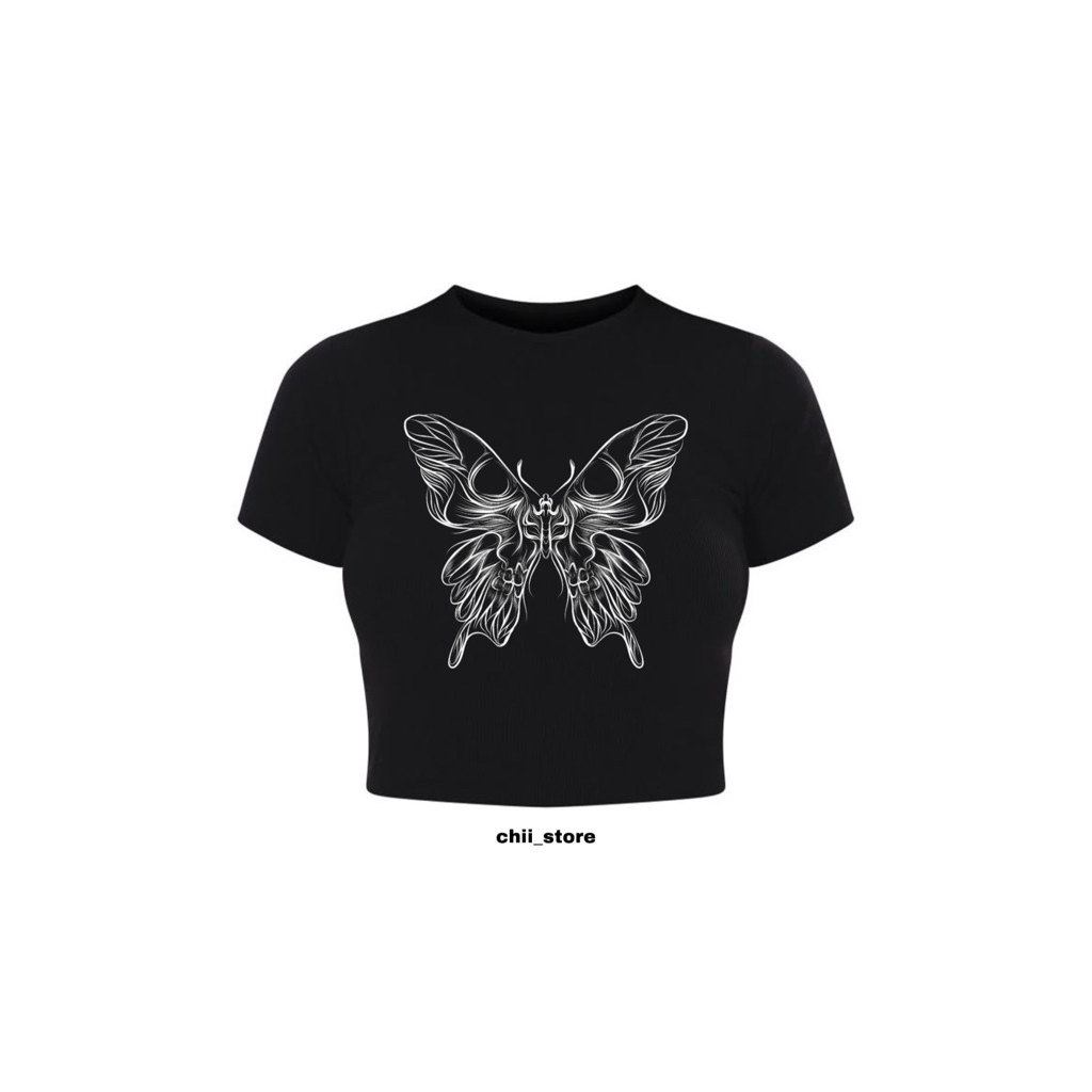 COD korean style Crop Top Butterfly | Kaos Crop Tee Unisex style | Croptee All Size S M L XL | Vinta
