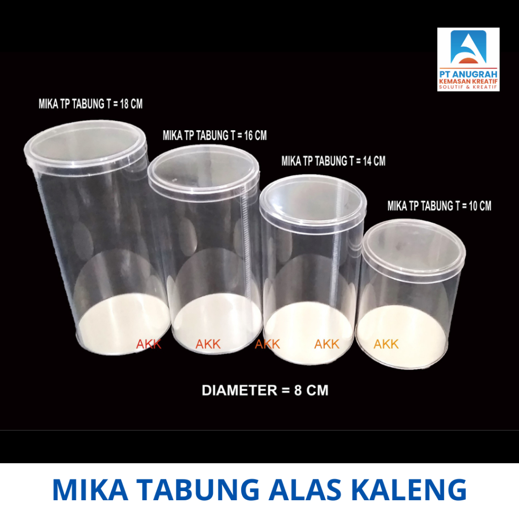 

Mika Tabung Alas Kaleng Alas Plastik Ukuran Tinggi 7 10 12 14 16 18 23 cm / Mika tabung sovenir