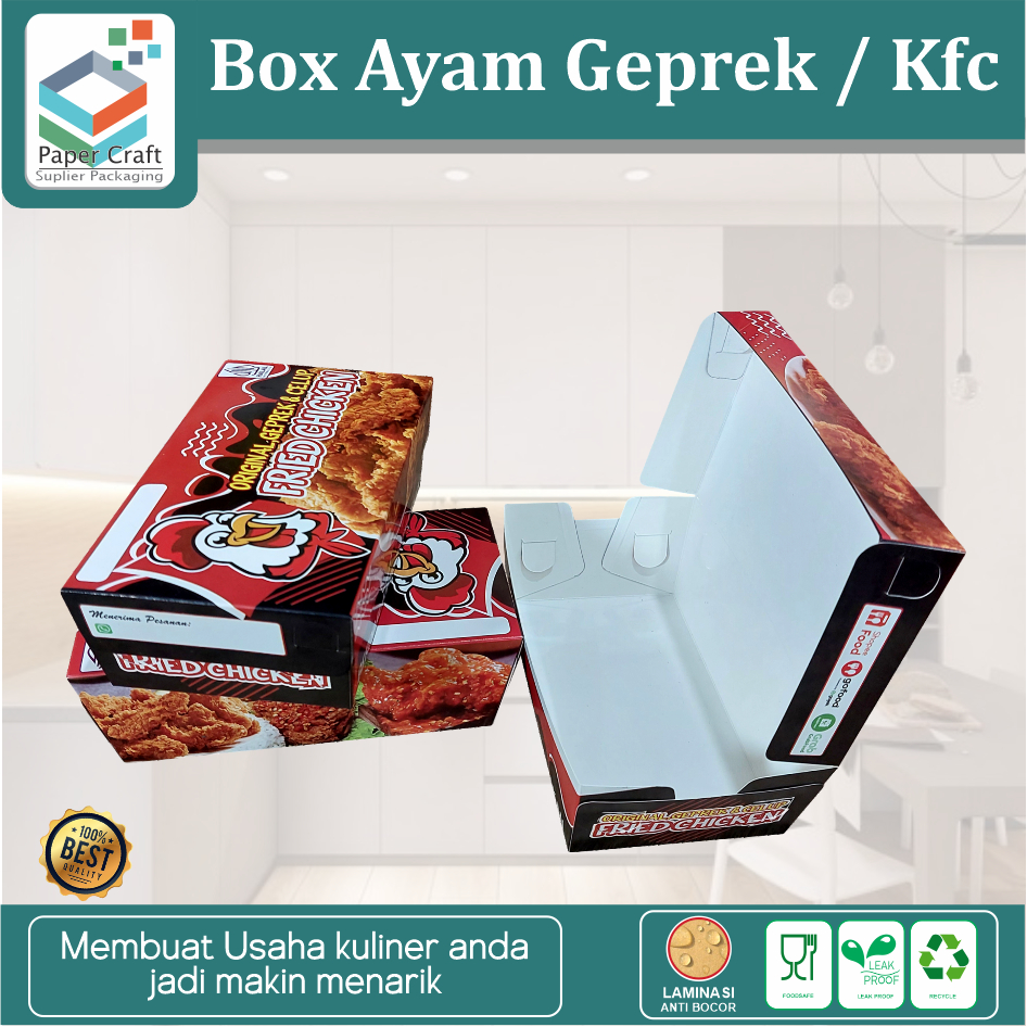 (Isi 100) M Paper Lunch Box Ayam Celup Fried Chicken Dkriuk Ayam Geprek Ivori Premium Laminasi