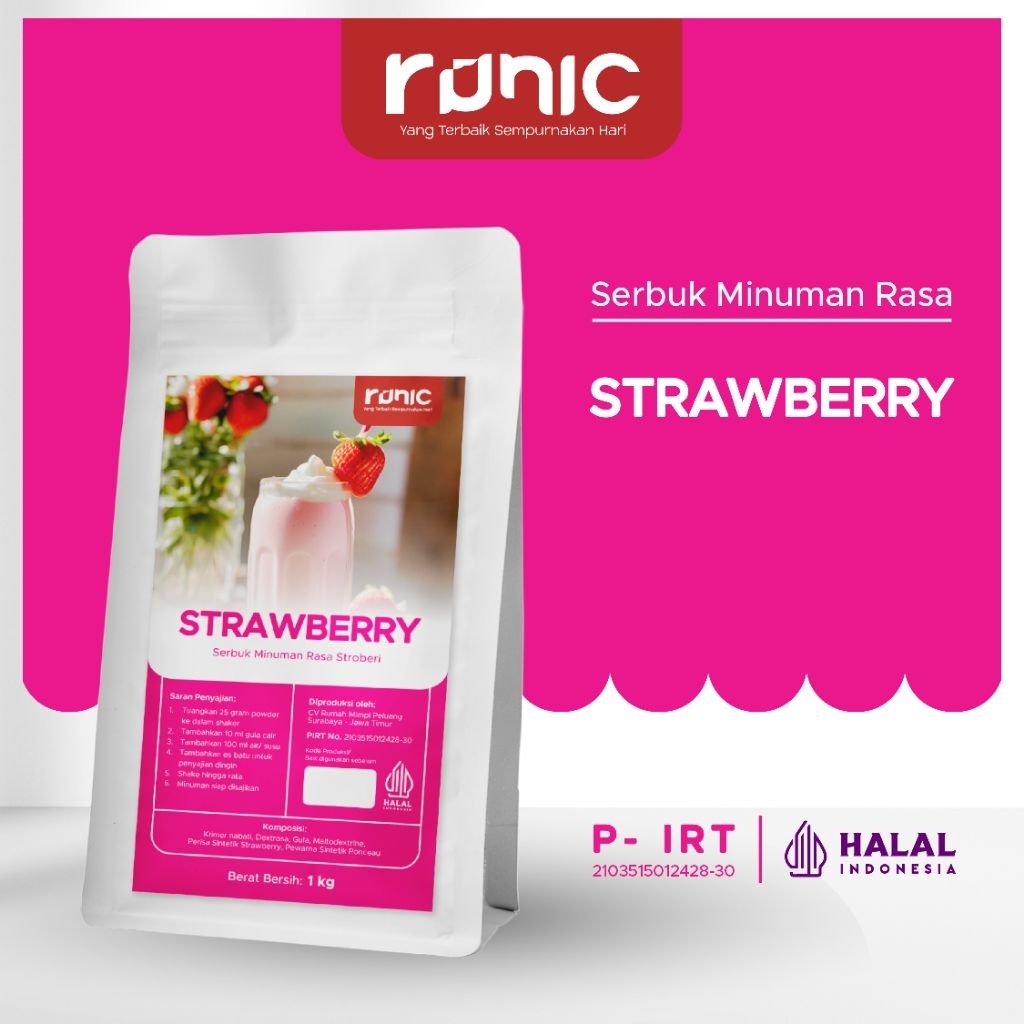 

STRAWBERRY Bubuk Minuman RUNIC 1kg - Powder Drink I Rasa Premium
