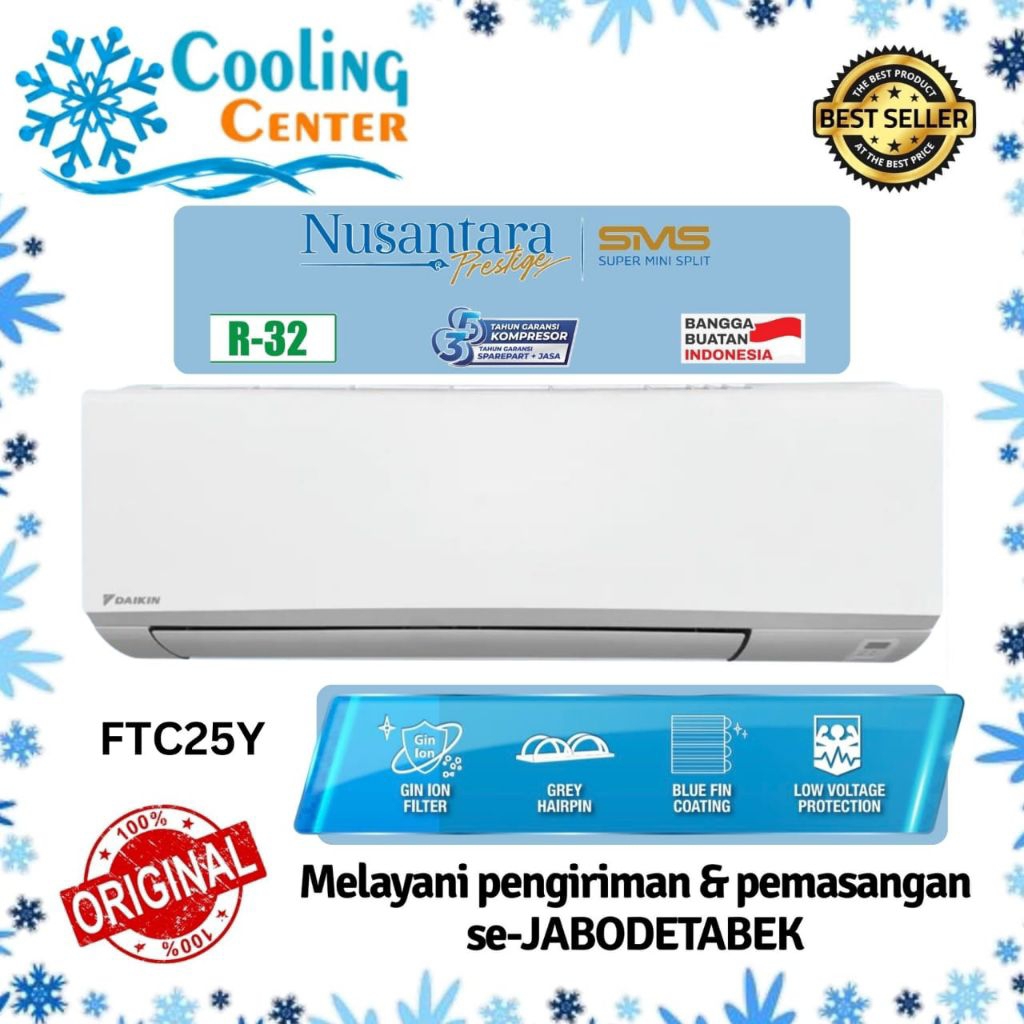AC DAIKIN 1PK STANDAR FTC 25- YV R32 + PASANG INSTALASI