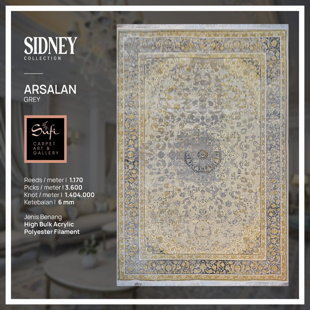 Karpet Lantai Persian Iran Premium Klasik Sidney ARSN Grey
