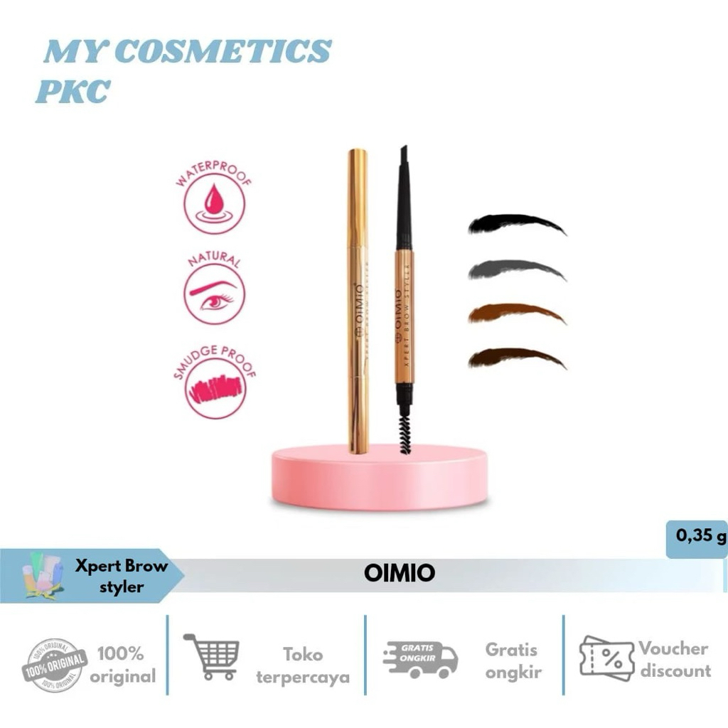 OIMIO Eyebrow Pencil 2in 1 - Pensil Alis & Spoolie waterproof | Expert Brow Styler 4 warna