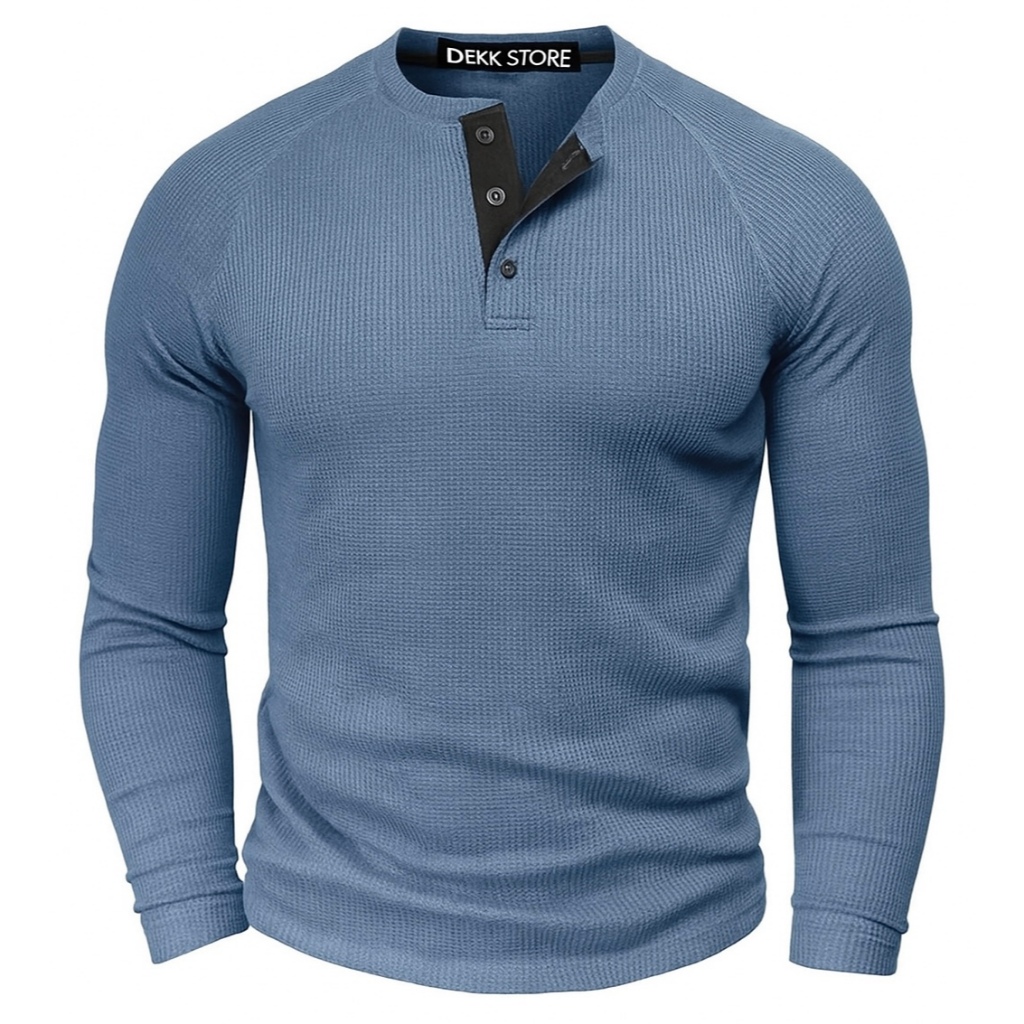 KAOS WAFFLE KNIT LENGAN PANJANG/KAOS KANCING KNIT PRIA POLOS/KAOS WAFFLE KNIT TERLARIS