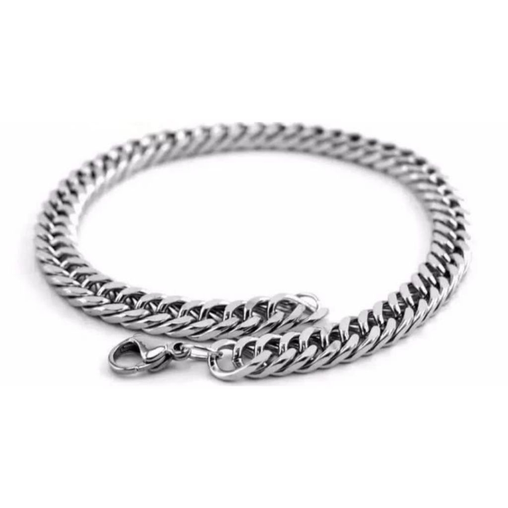 HOT SALE GELANG RANTAI TITANIUM MODEL RANTAI MACHO 5MM SILVER ANTI KARAT PRIA