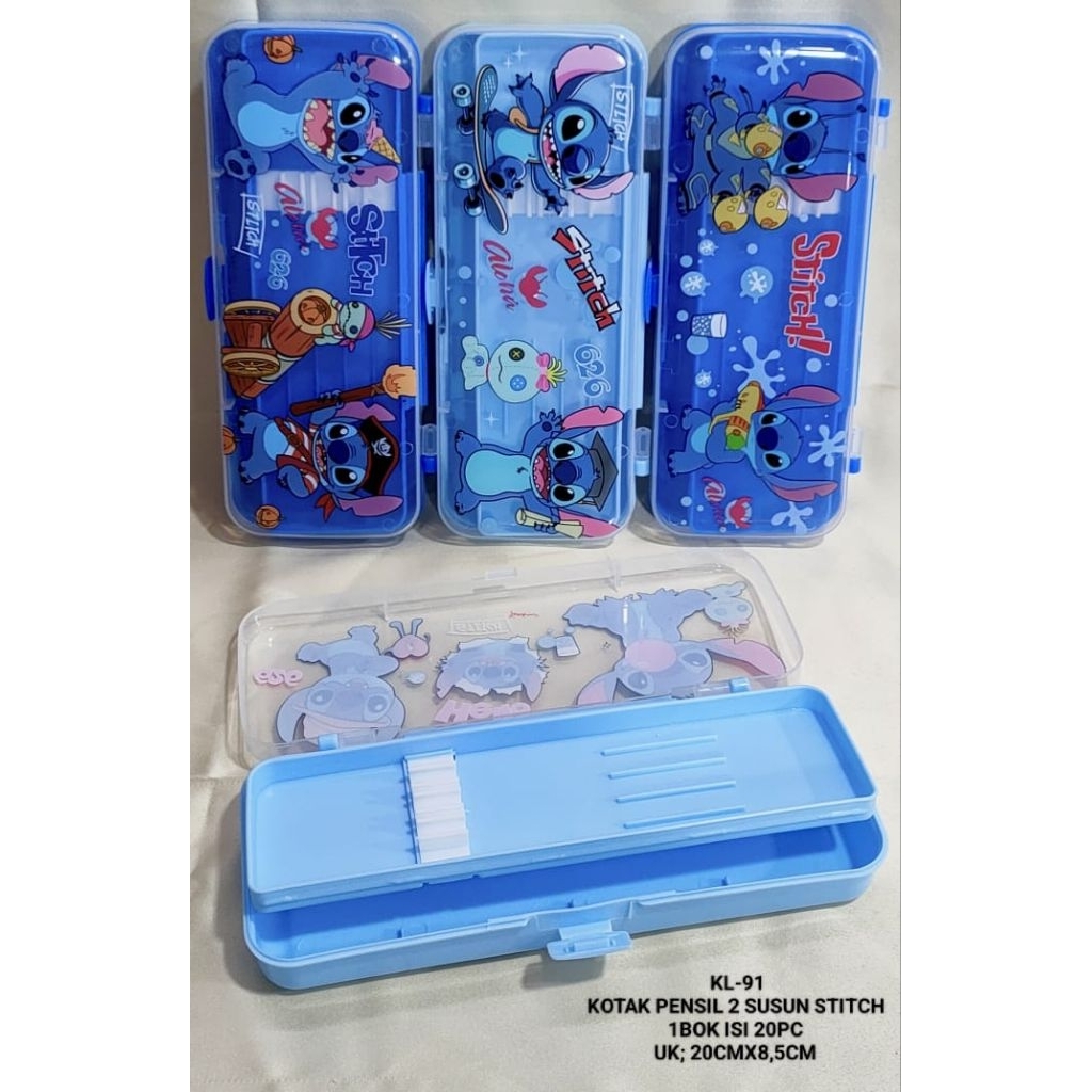 

1 BOX ISI 20 PCS KOTAK PENSIL STITCH SUSUN TINGKAT