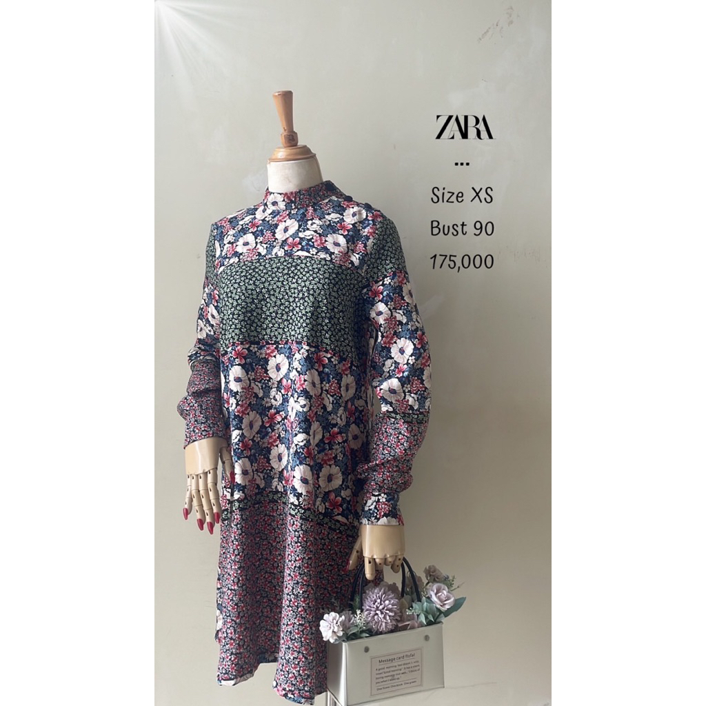 Mini dress turtle neck motif bunga bunga lengan panjang perca premium zara basic original murah kere