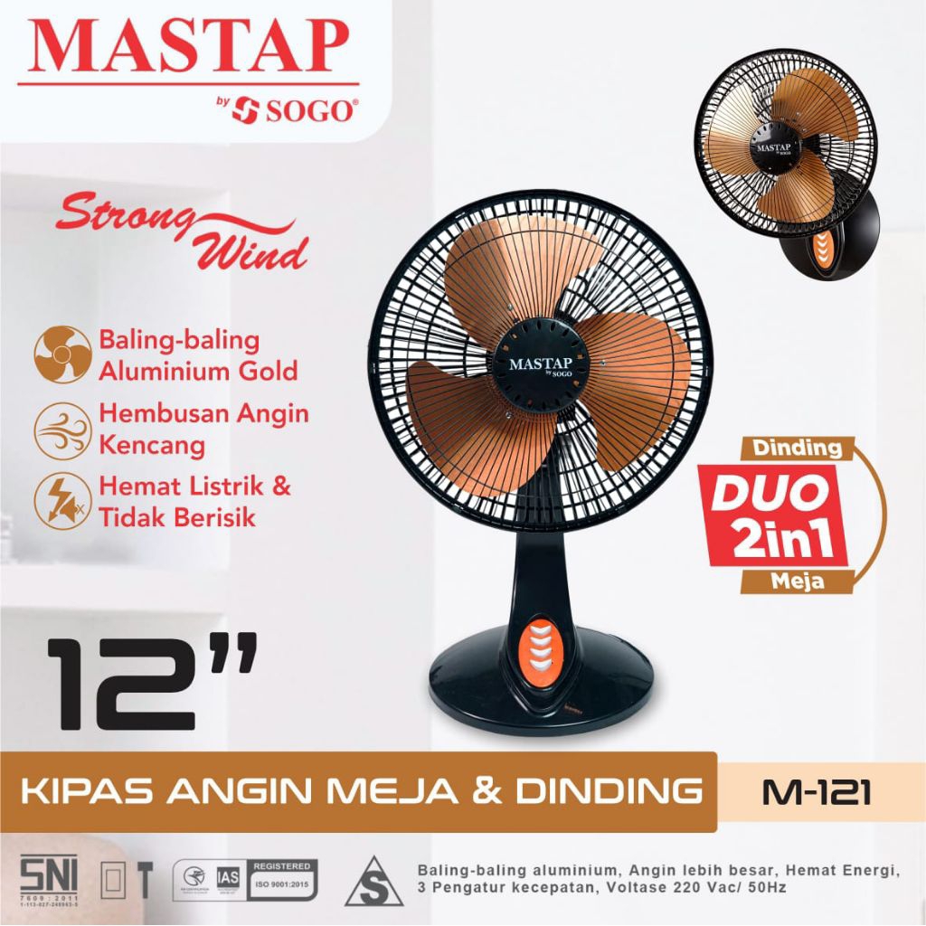 Desk fan Mastap baling" besi M-121 12inchi/Kipas angin duduk Mastap Baling-Baling Besi M-121