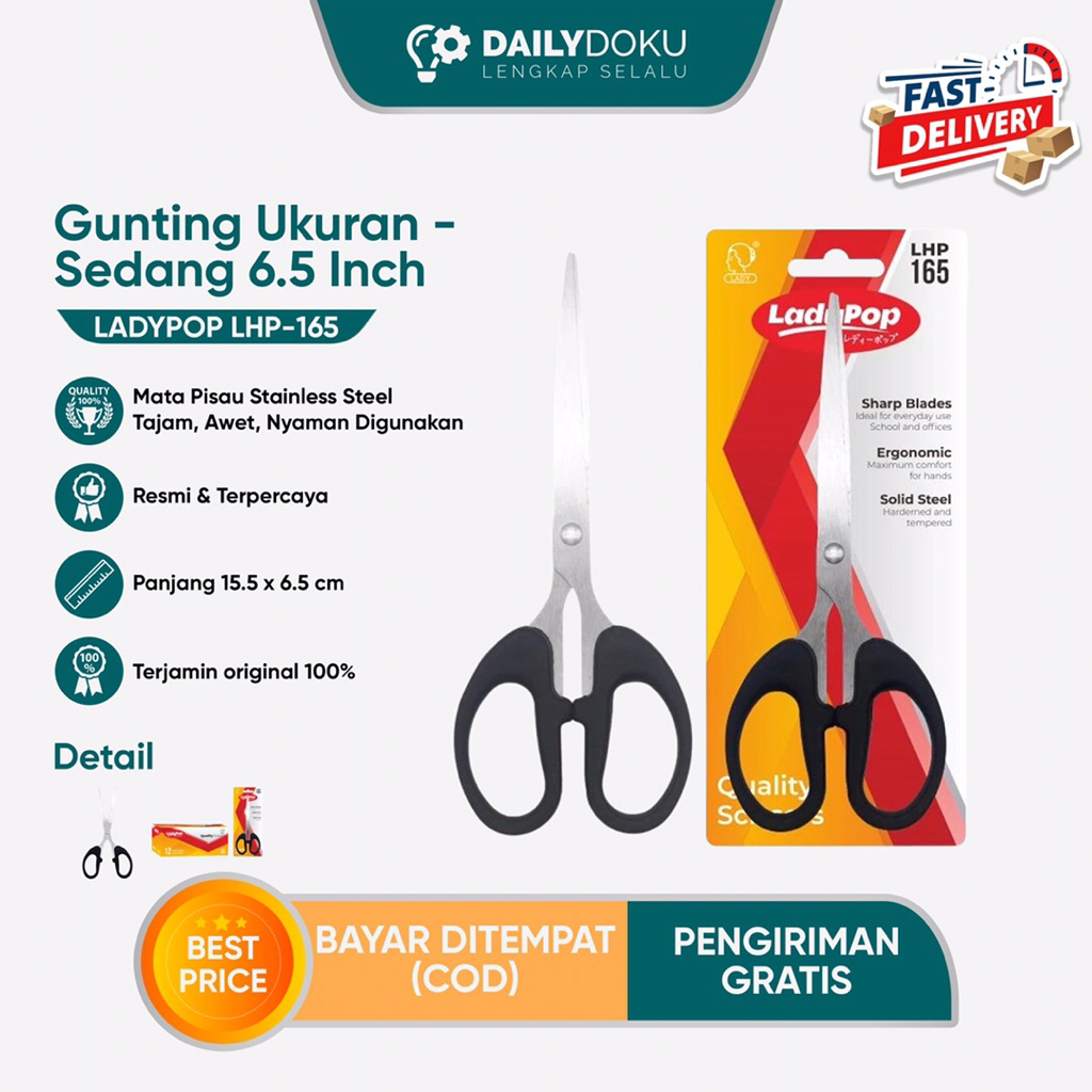 

Gunting Stainless Steel Ladypop 6.5 Inch – Tajam, Nyaman & Awet untuk Kertas, Kain, Kantor