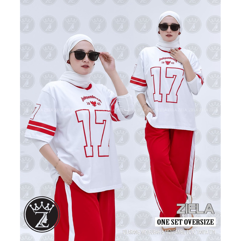 [EDISI KEMERDEKAAN]SETELAN ZIELA OVERSIZE MERAH PUTIH/SETELAN WANITA AGUSTUSAN/ONESET MERAH PUTIH