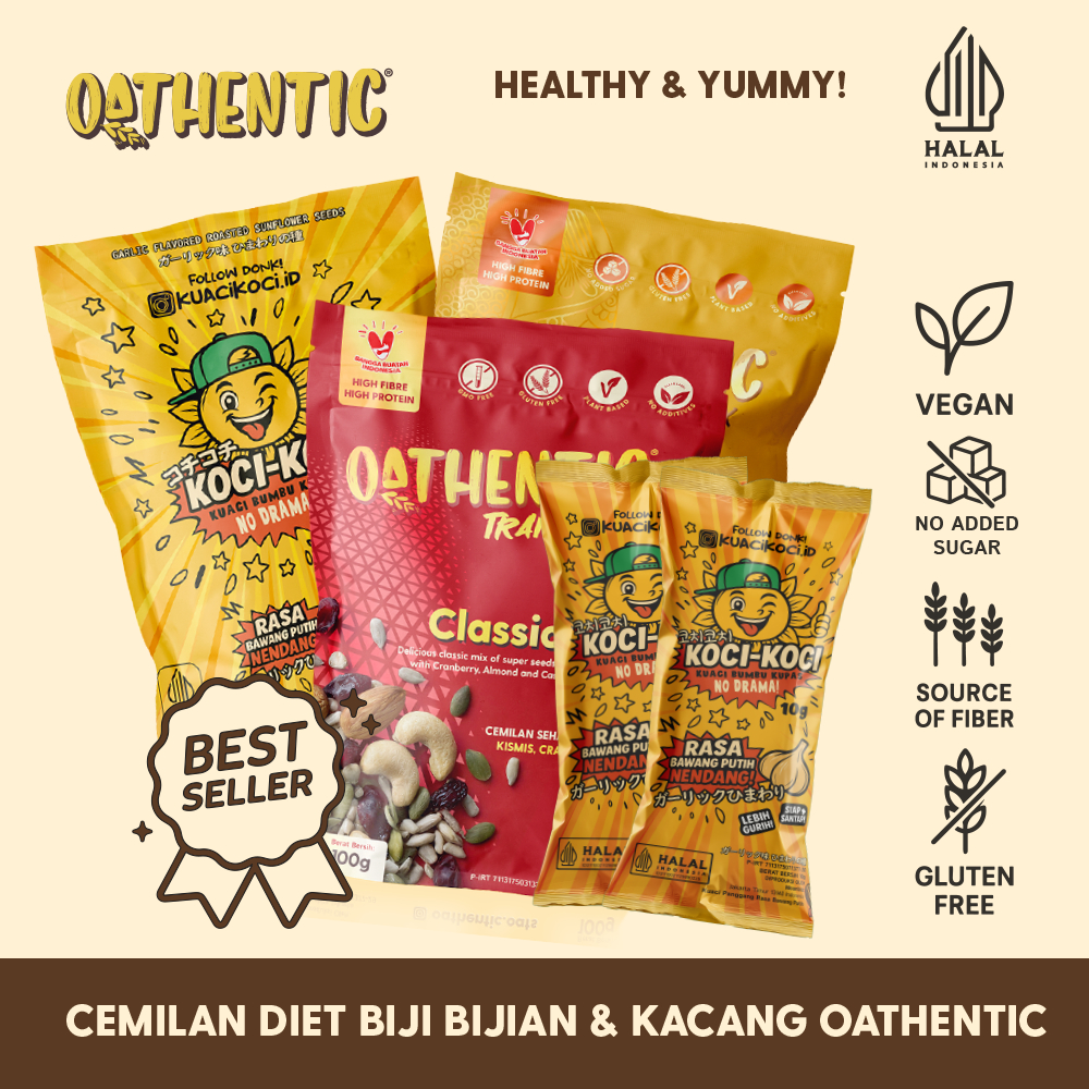 

Cemilan Diet Sehat Oathentic Natural Healthy Product Aneka Varian Trail Mix dan Kuaci Bumbu