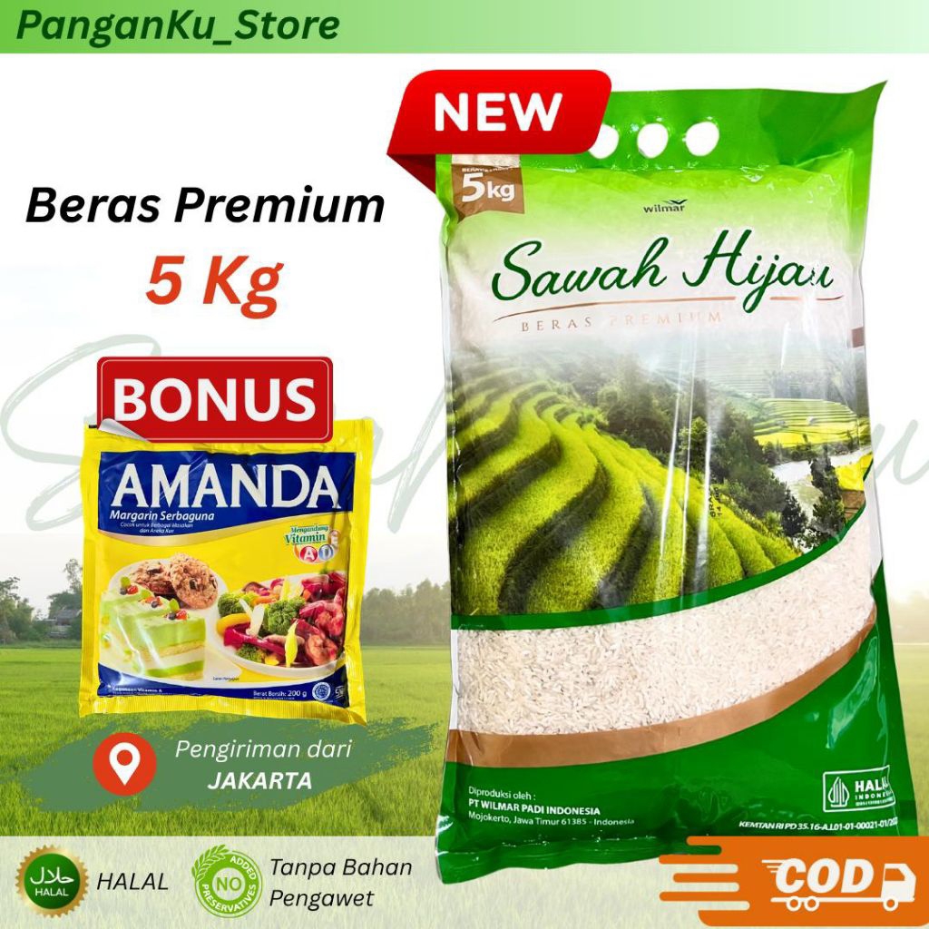 

Beras Premium 5kg Sawah Hijau Asli Pulen Enak
