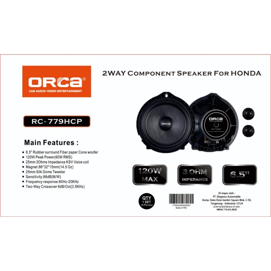 Berkualitas Speaker Split Orca RC-779HCP 2way Speaker For Honda ORI