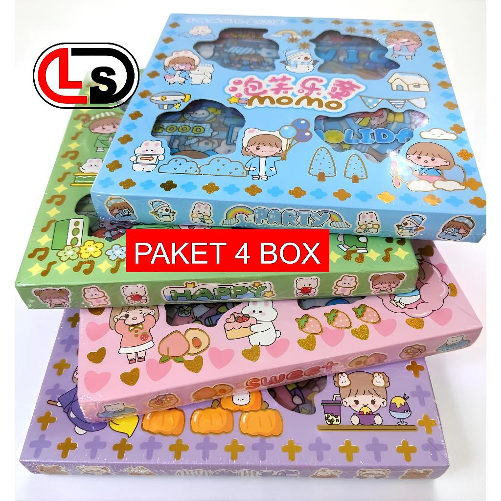 

LS PAKET 4 BOX Stiker Aesthetic 2D Anti Air Bahan PET Sudah Cutting No Repeat Stiker Botol Hp Karakter Kartun Lucu Stationery Stickers