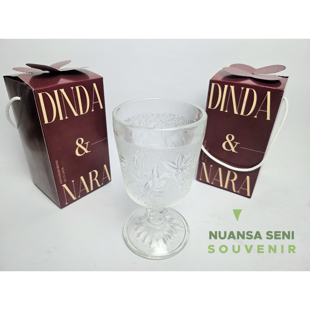 Souvenir Pernikahan Gelas Kaki Bunga Gelas Stemware Tumbler Minum Wine Kaca Aesthetic Custom Box