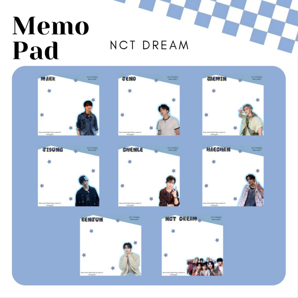 

MEMOPAD NCT DREAM , COCOK UNTUK PERLENGKAPAN SEKOLAH ATAU UNTUK FREEBIES